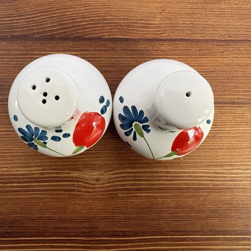 Vintage Style Ceramic Salt & Pepper Shakers Floral Poppy Folk Art Kitchen Decor